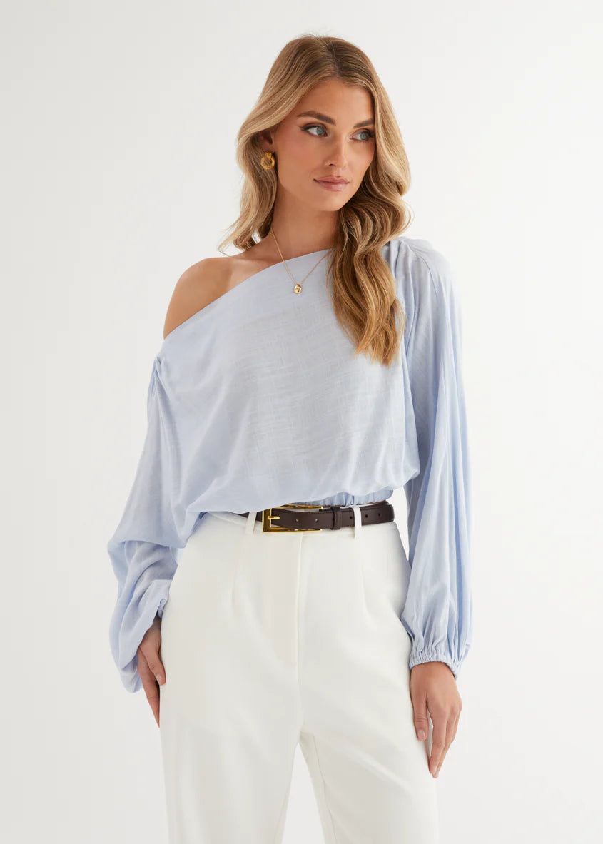 Marlowe Drop Shoulder Top - Light Blue