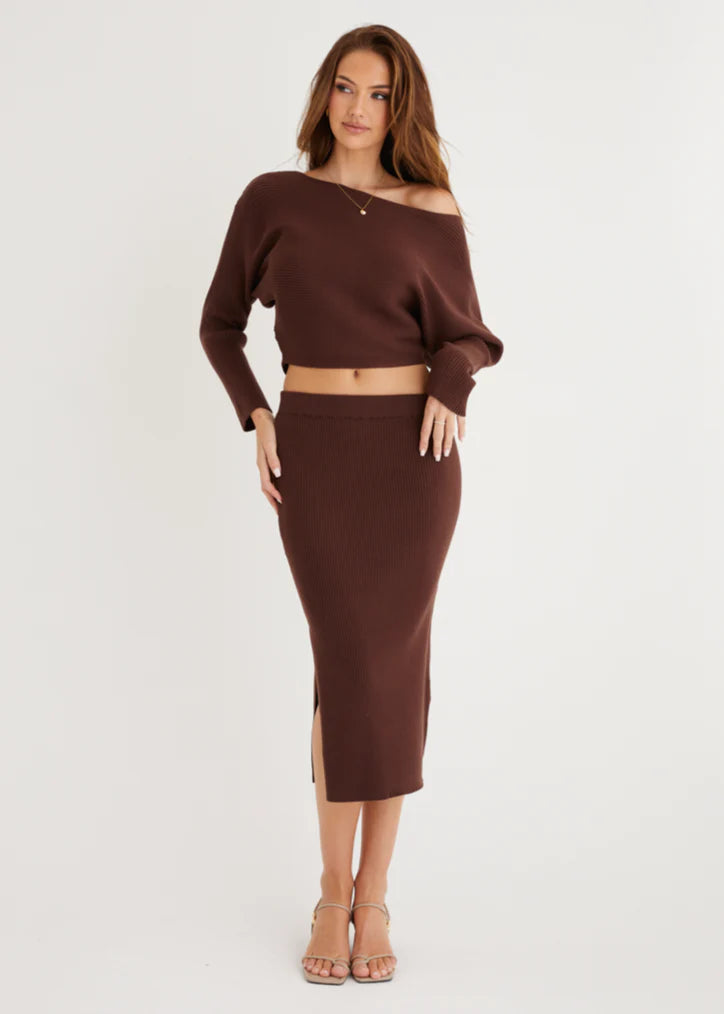 Alley Knit Midi Skirt - Chocolate