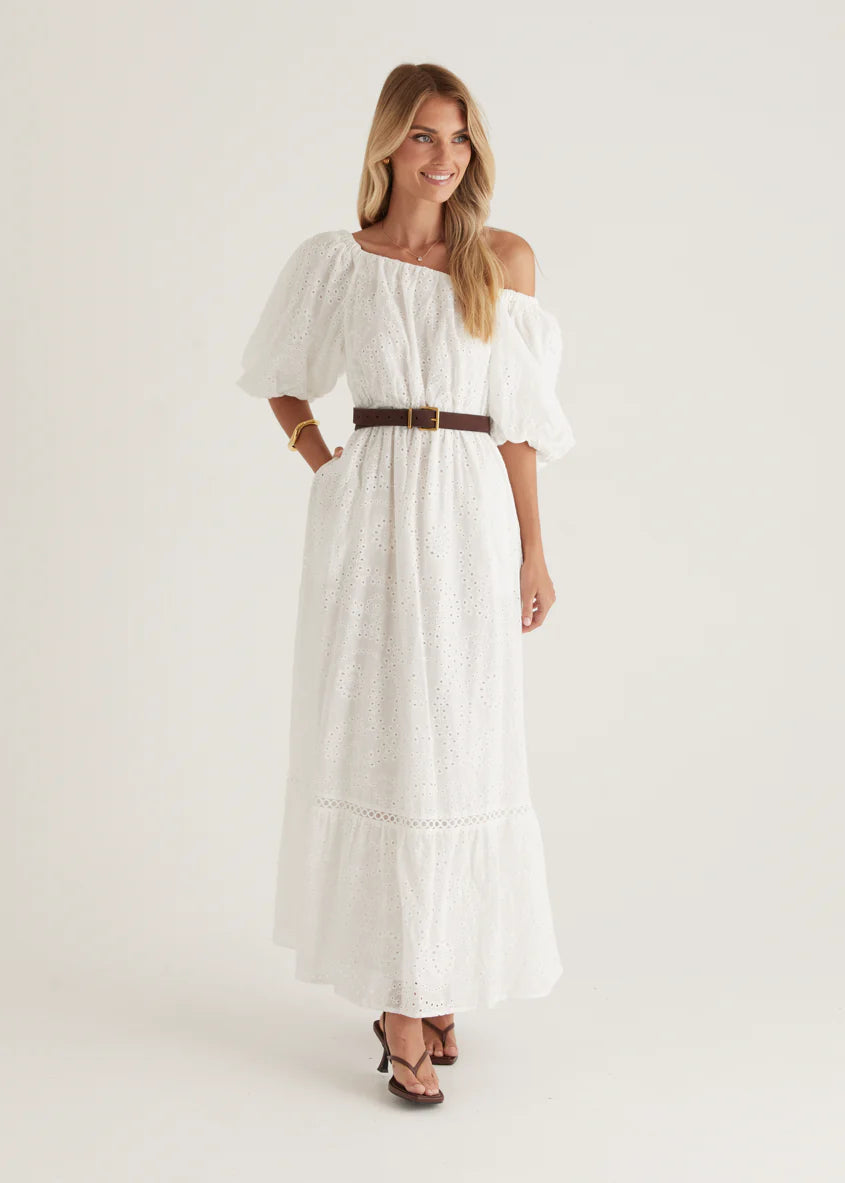 Ellerie Midi Dress - White Anglaise