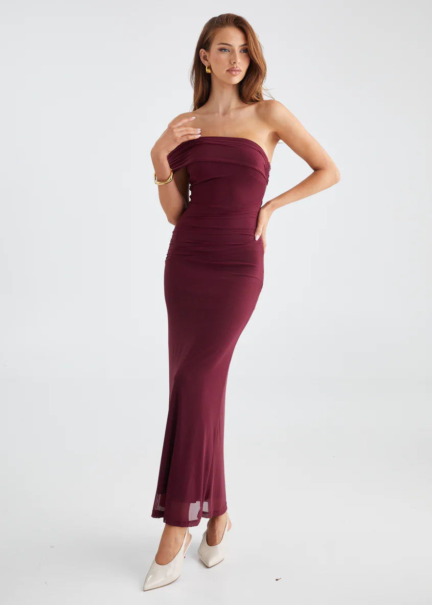 Allina Mesh Maxi Dress - Wine