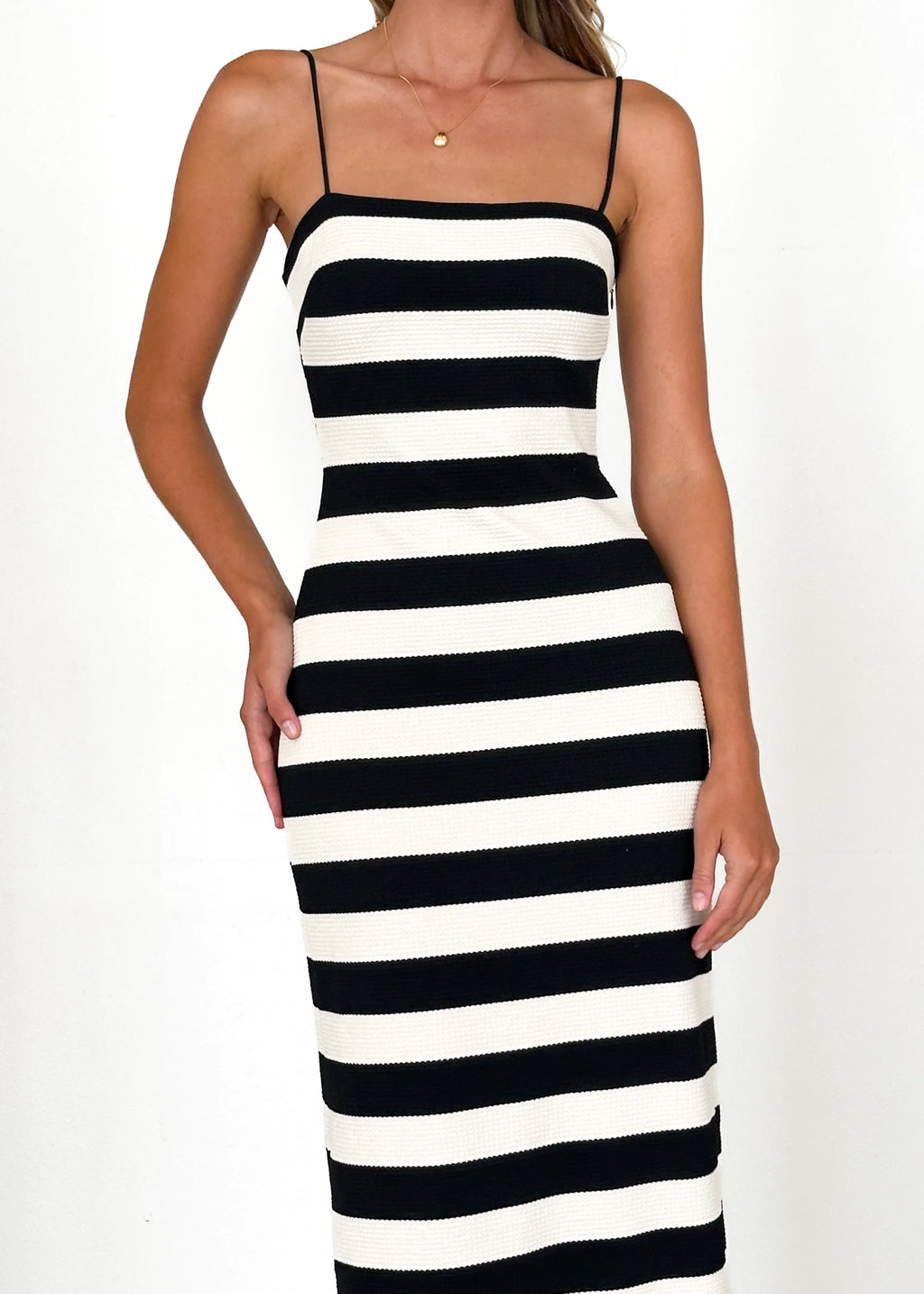 Sandy Knit Midi Dress - Black Stripe