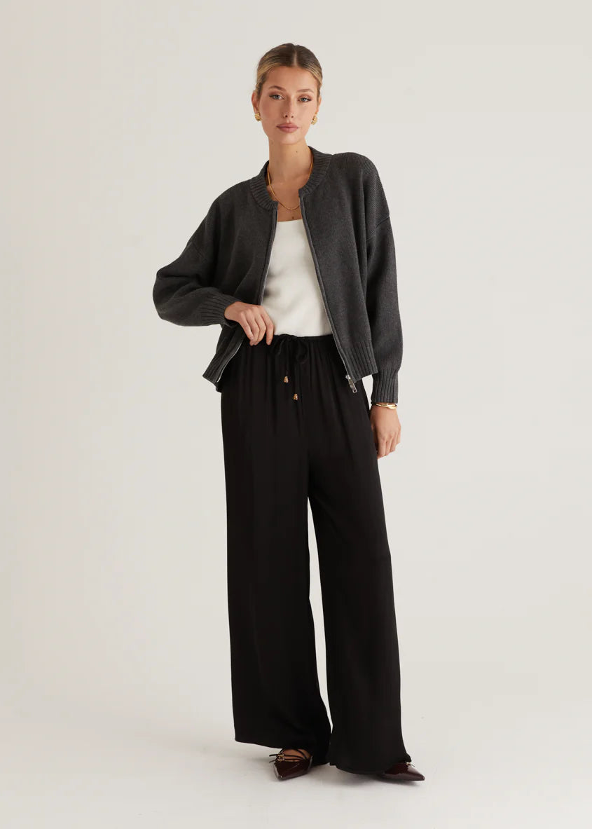 Lizzie Knit Bomber - Charcoal