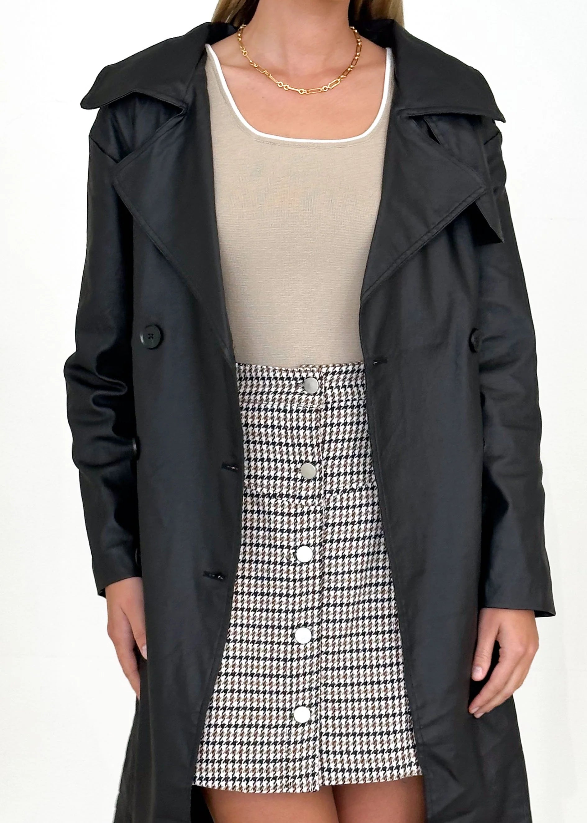 Rexia Coated Trench Coat - Black