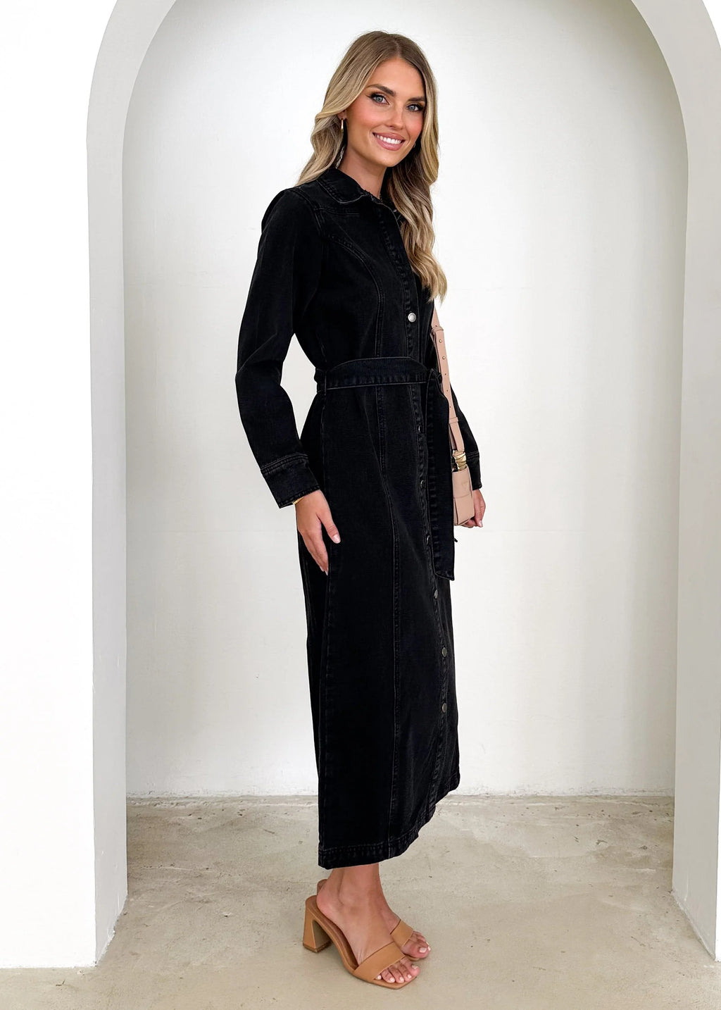 Aimee Denim Maxi Dress - Black