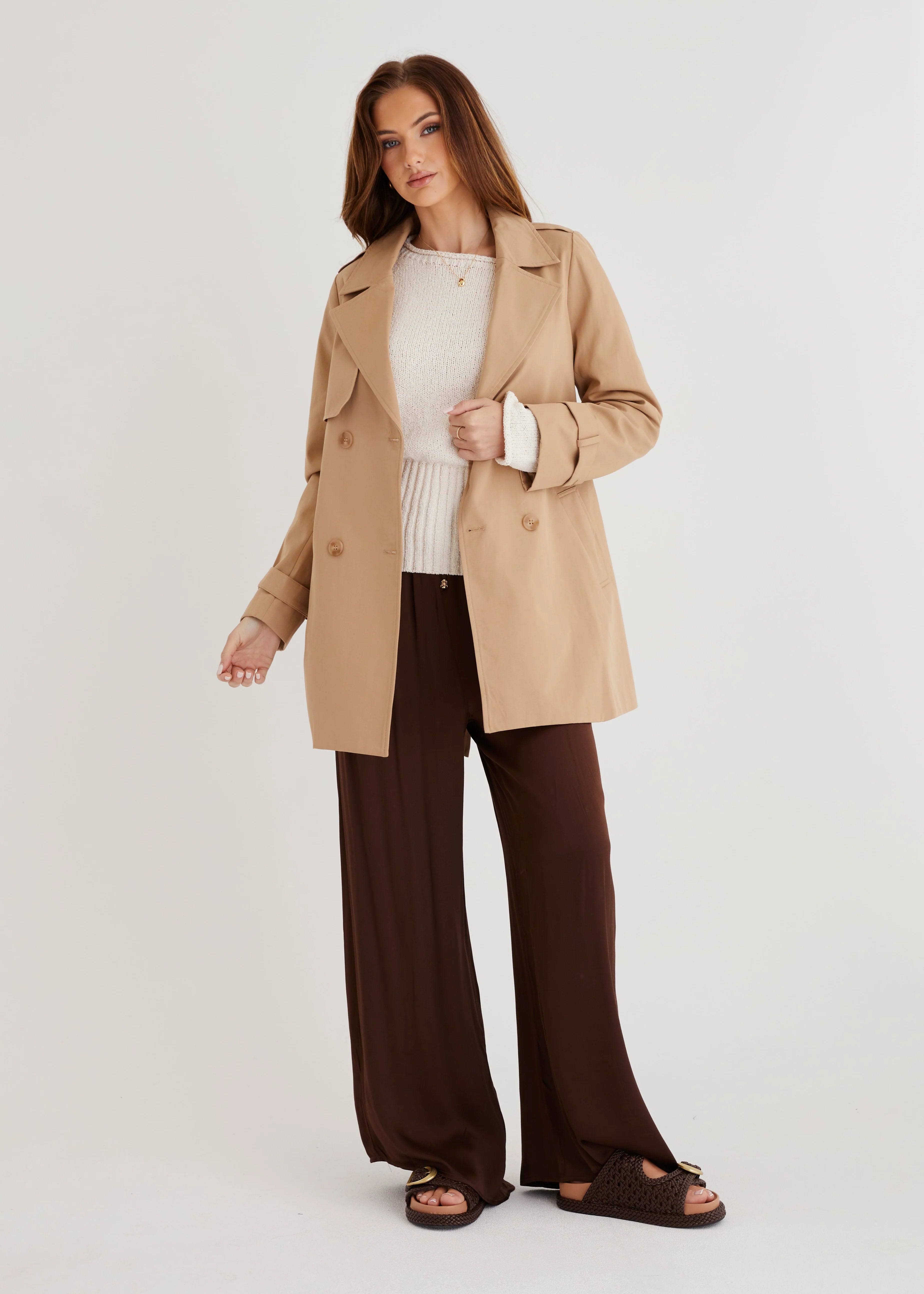 Alissa Cropped Trench Coat - Beige