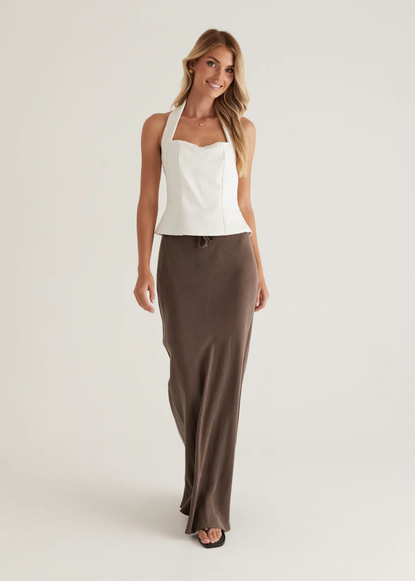 Klarey Cupro Maxi Skirt - Warm Grey