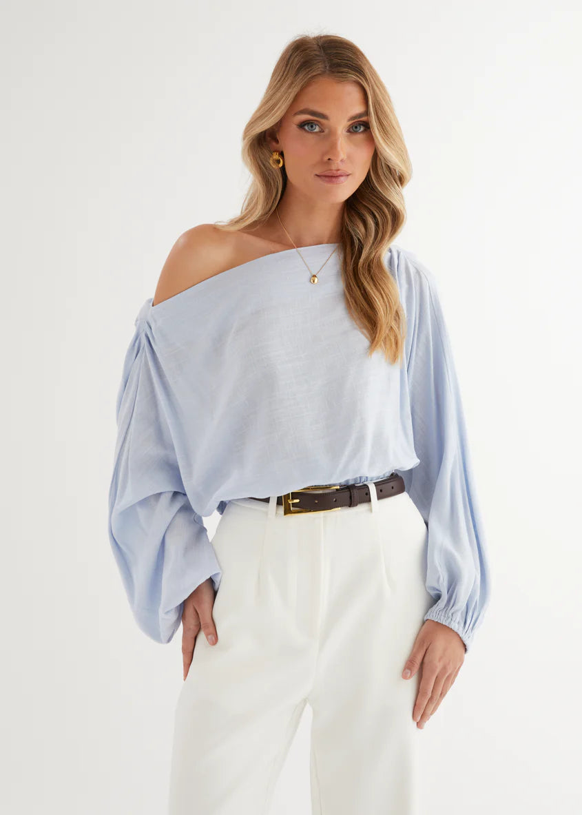Marlowe Drop Shoulder Top - Light Blue