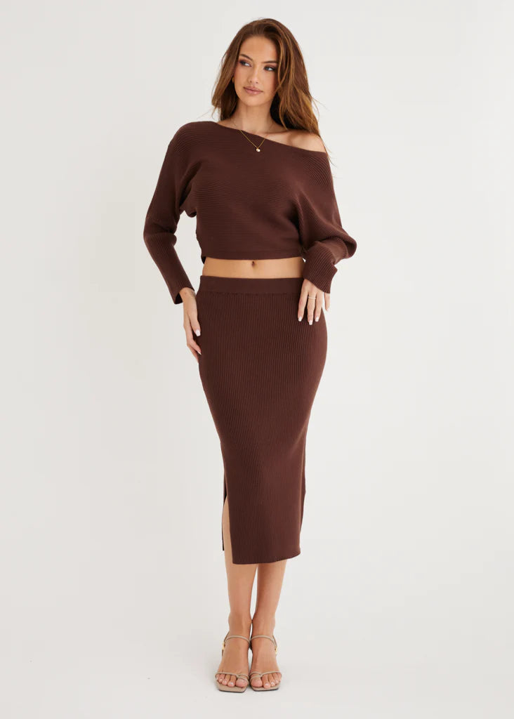 Alley Drop Shoulder Knit Top - Chocolate