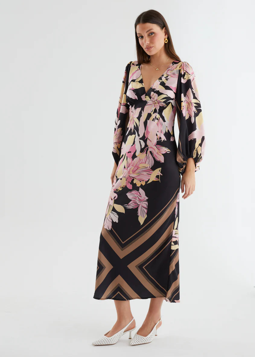 Stetha Maxi Dress - Black Floral