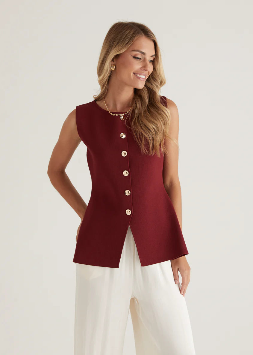 Tristy Knit Vest - Merlot