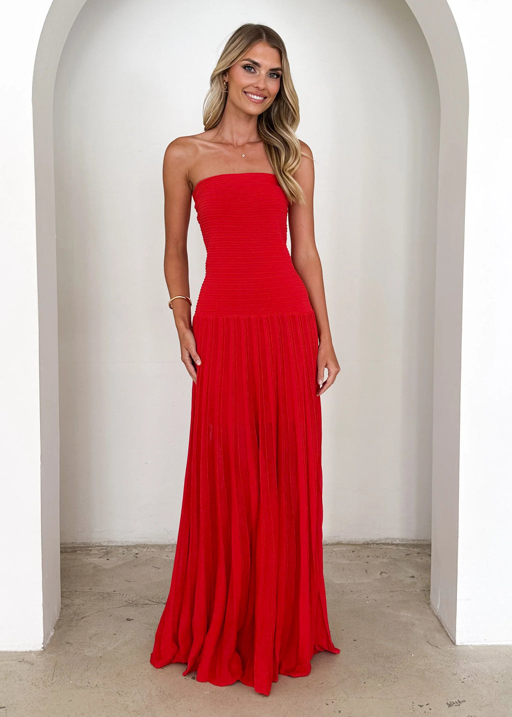 Mabel Strapless Maxi Dress - Red