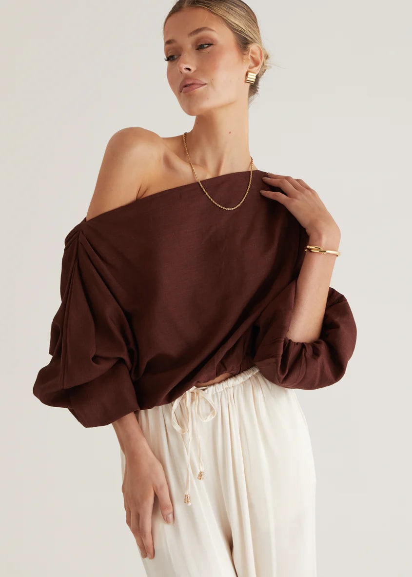 Marlowe Drop Shoulder Top - Chocolate