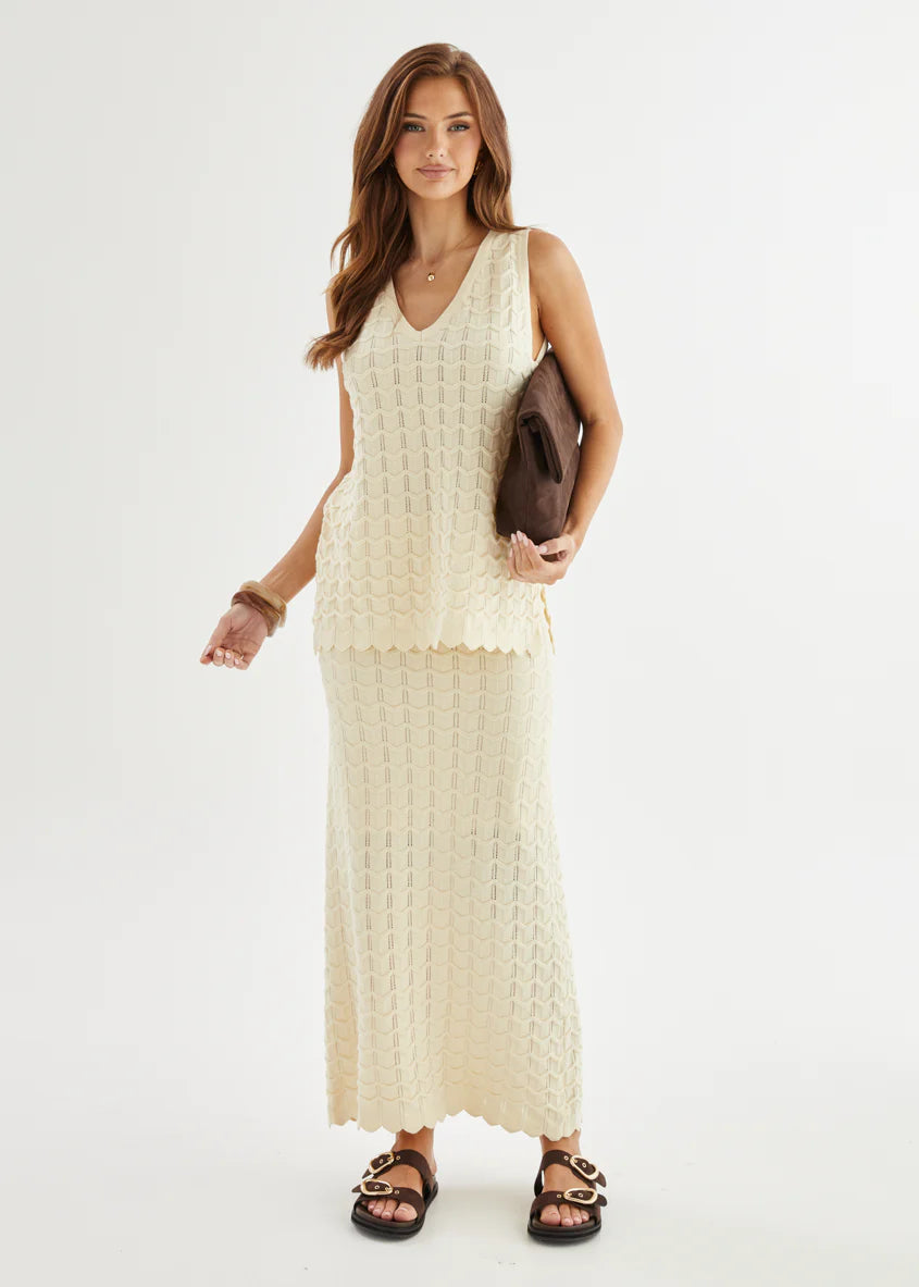 Nerida Knit Maxi Skirt - Cream