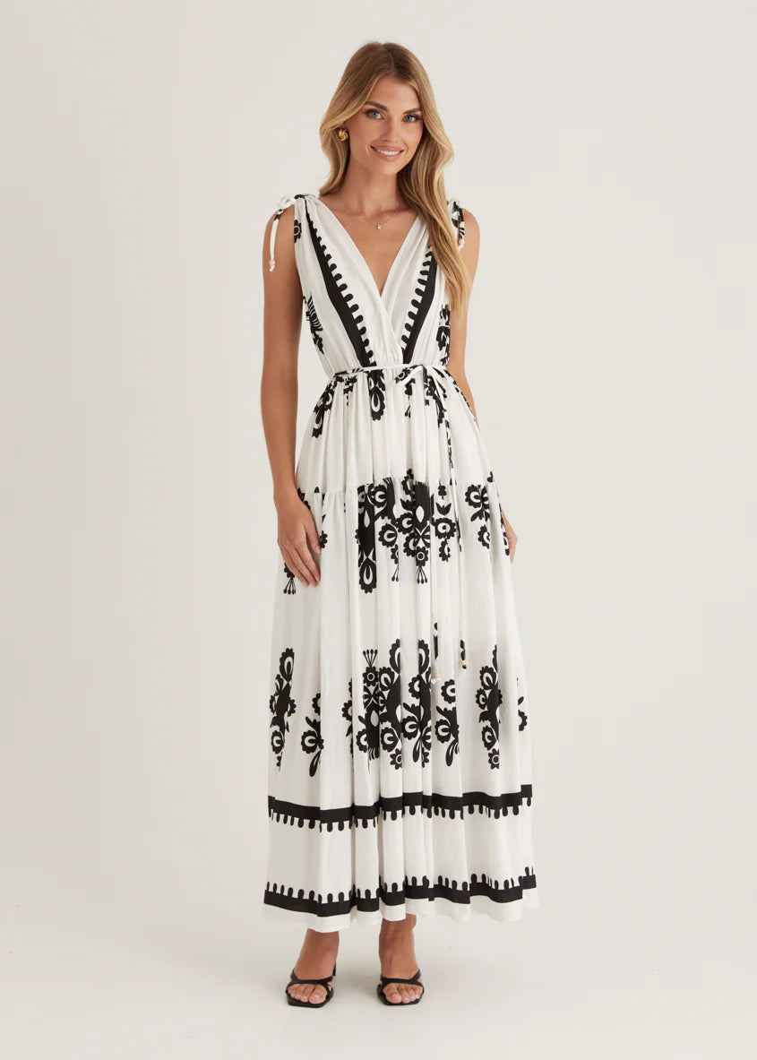 Elysium Maxi Dress - Black Abstract