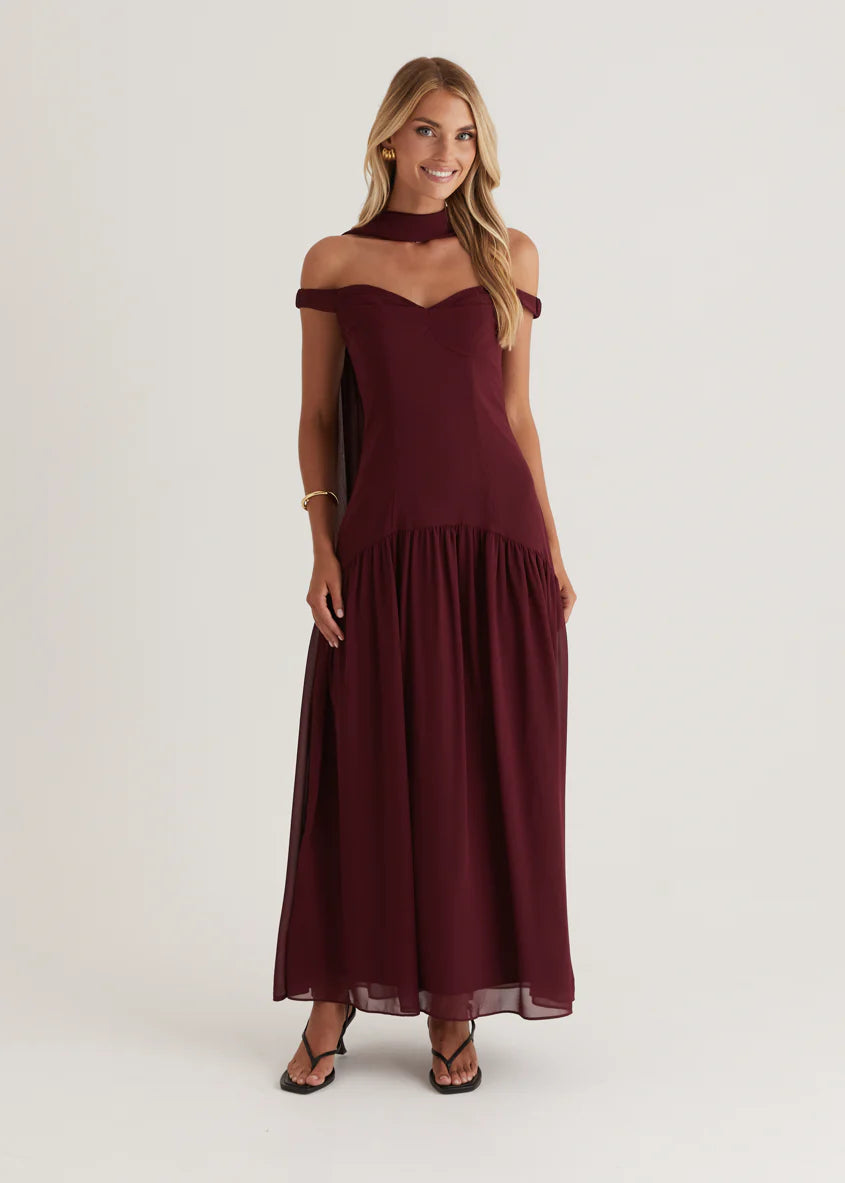 Kirah Off Shoulder Maxi Dress - Wine