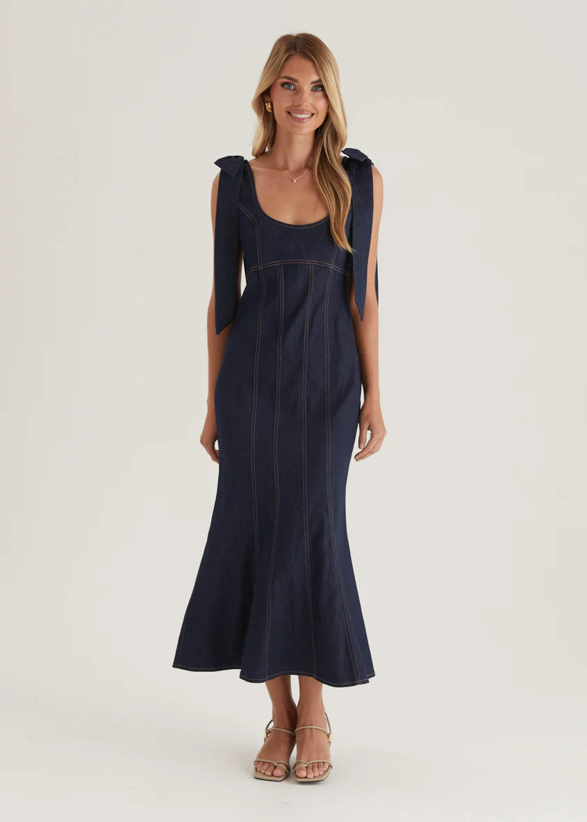 Adeline Denim Midi Dress - Indigo