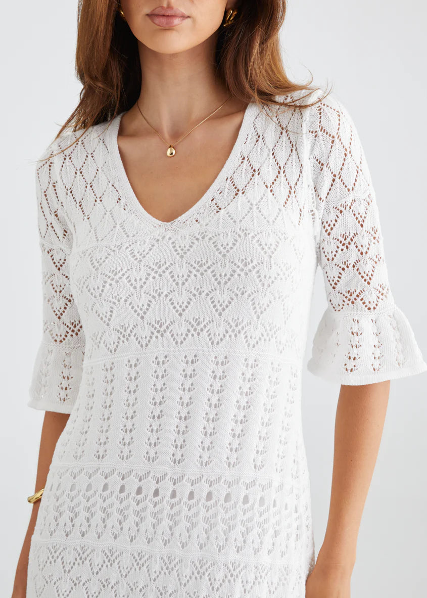Estrela Crochet Midi Dress - Off White