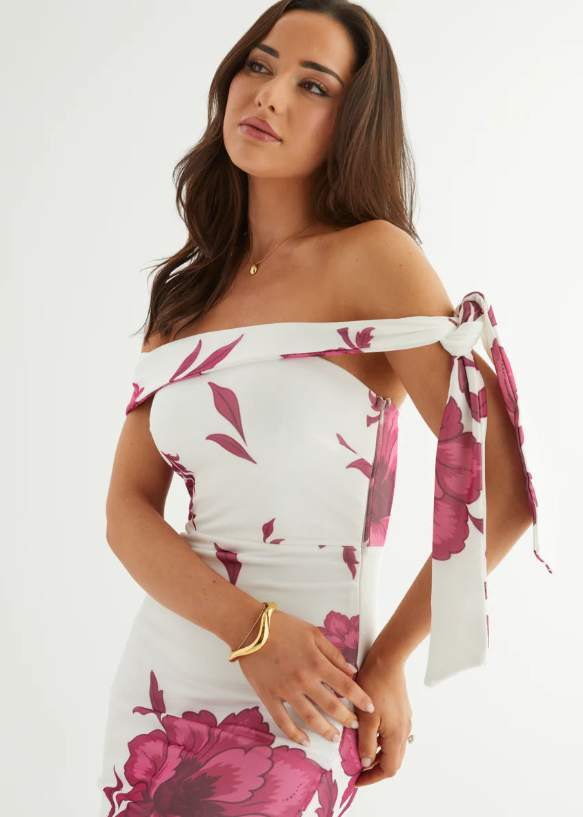 Madisyn Mesh Maxi Dress - Berry Flowers