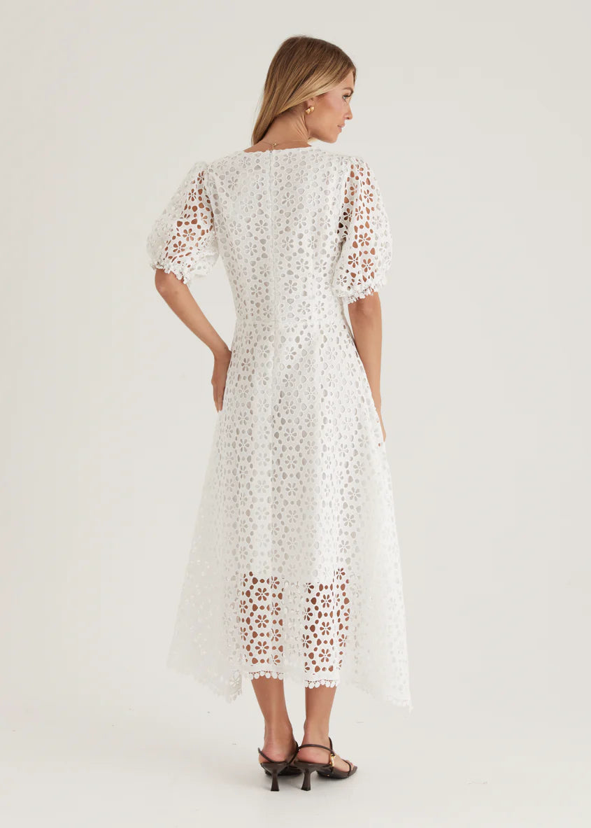 Jahra Lace Midi Dress - Off White