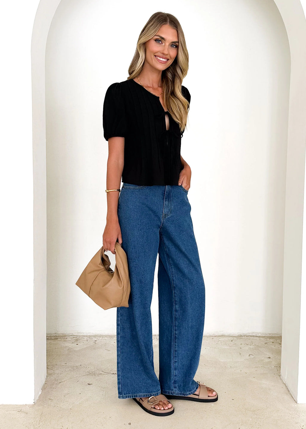 Shalia Pleated Top - Black