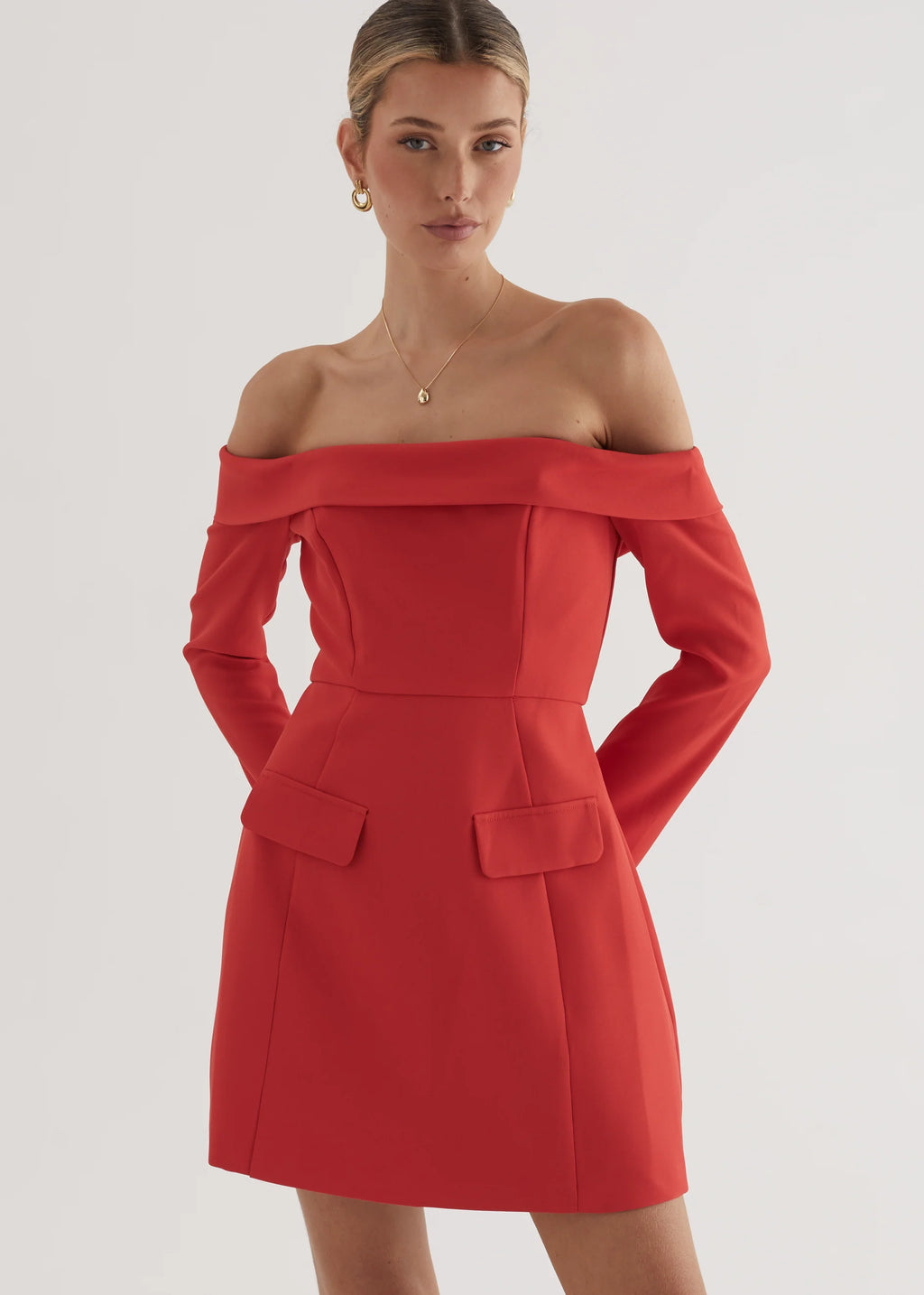 Santiago Off Shoulder Dress - Red