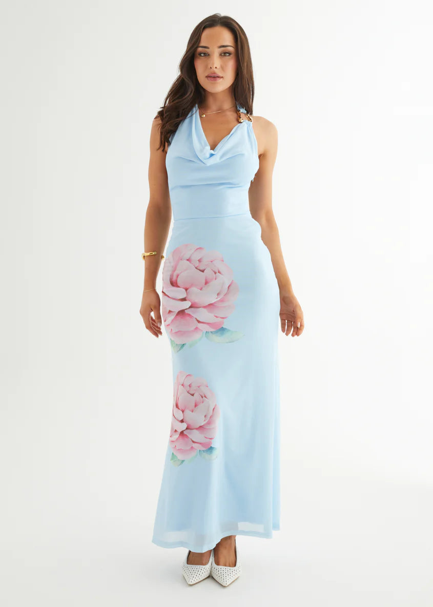 Amarli Mesh Maxi Dress - Blue Flowers