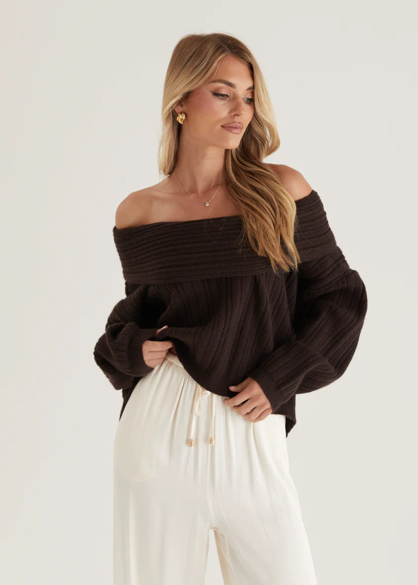 Shiloh Off Shoulder Sweater - Espresso