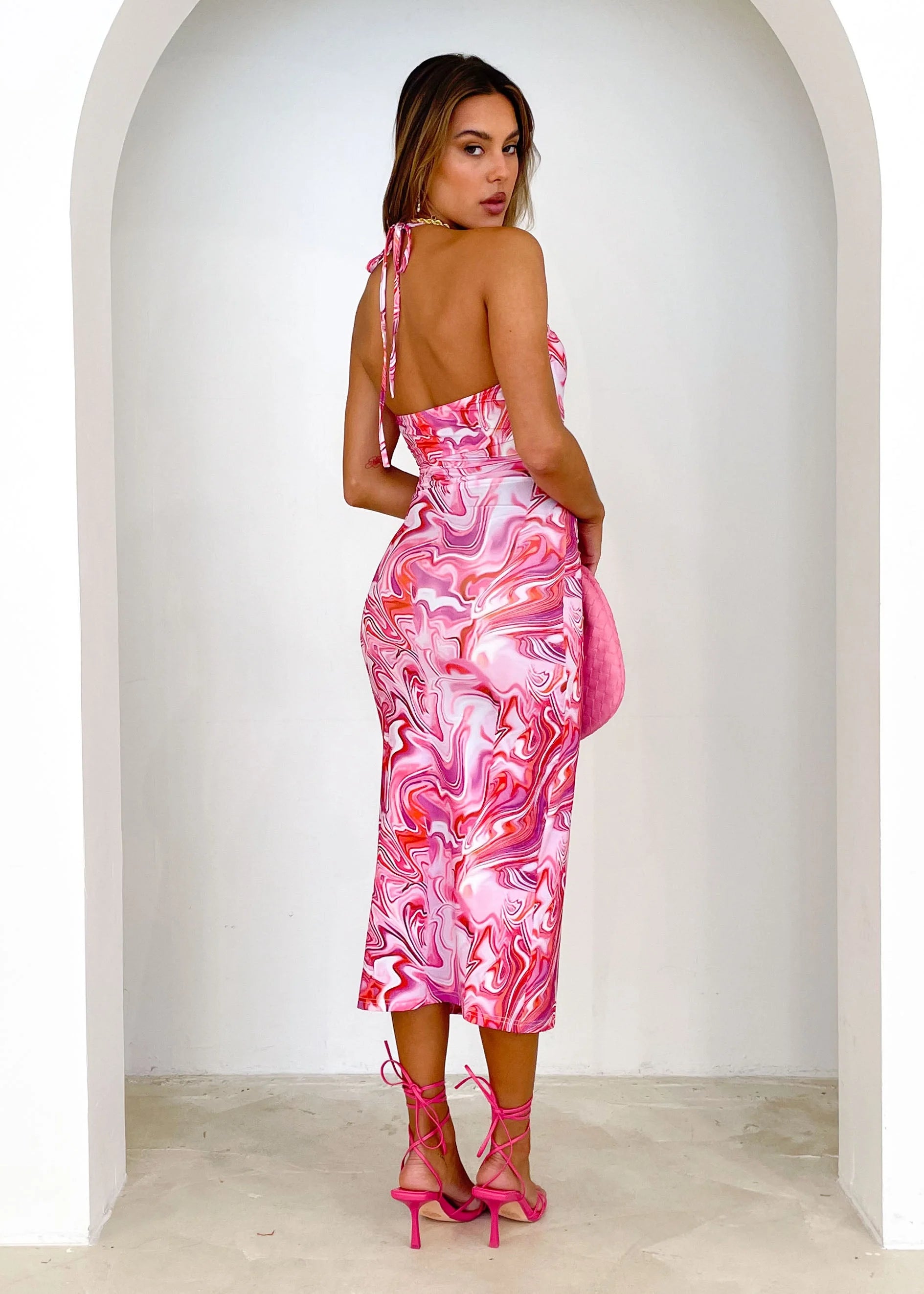 Living Fancy Midi Dress - Pink Swirl