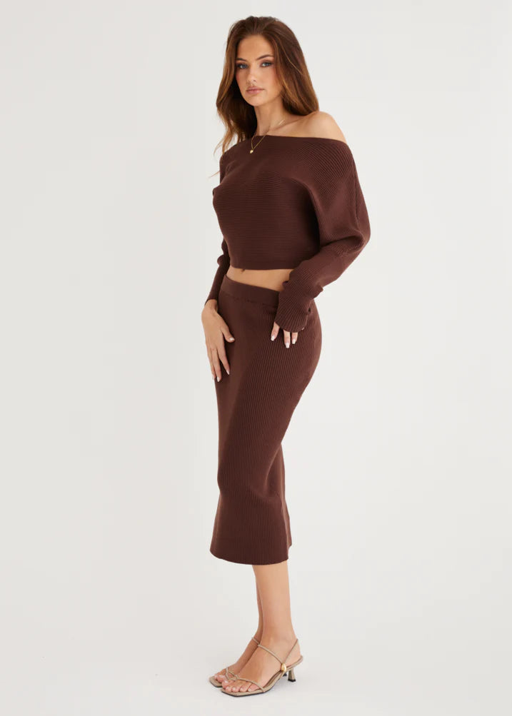 Alley Drop Shoulder Knit Top - Chocolate