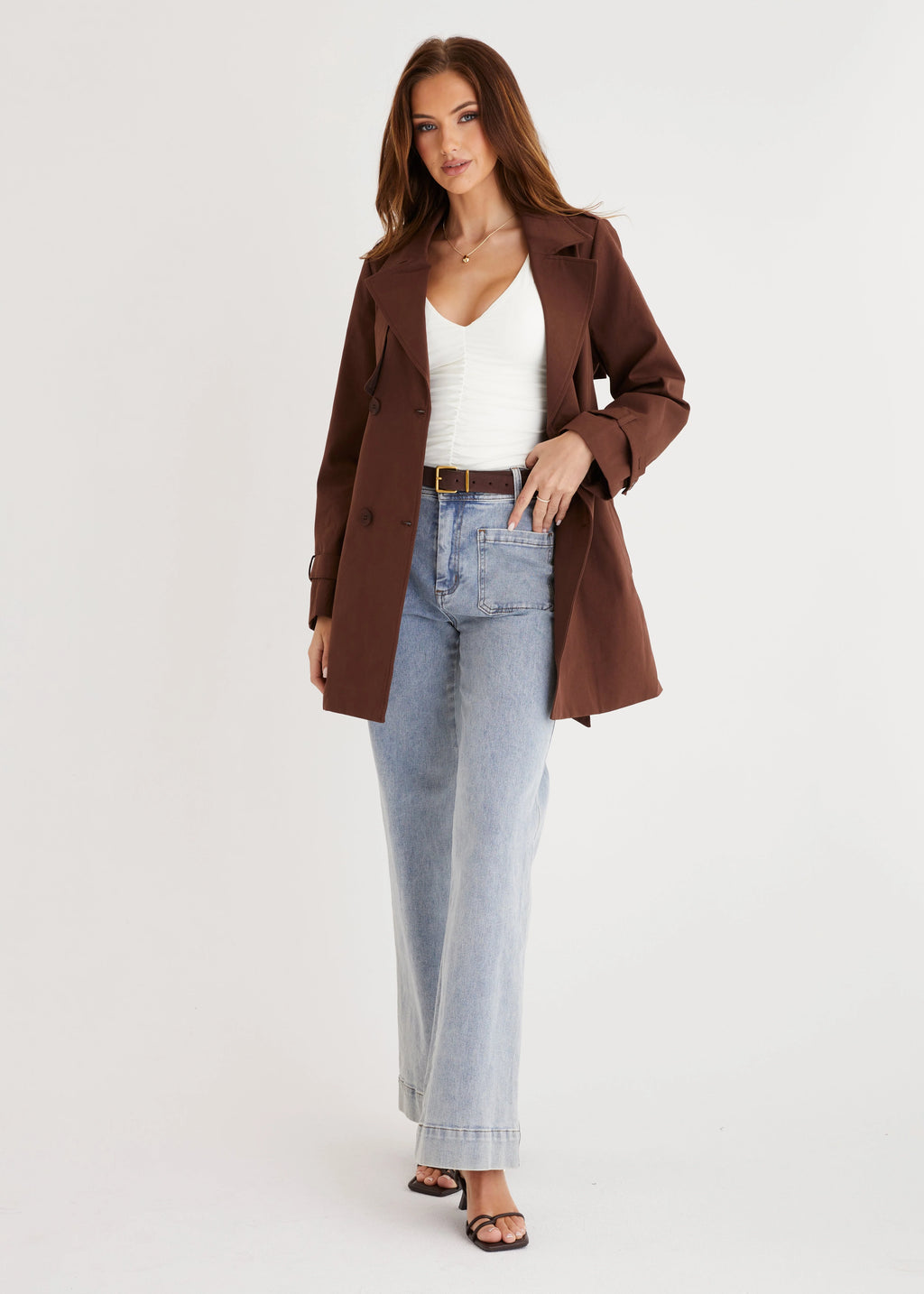 Alissa Cropped Trench Coat - Espresso