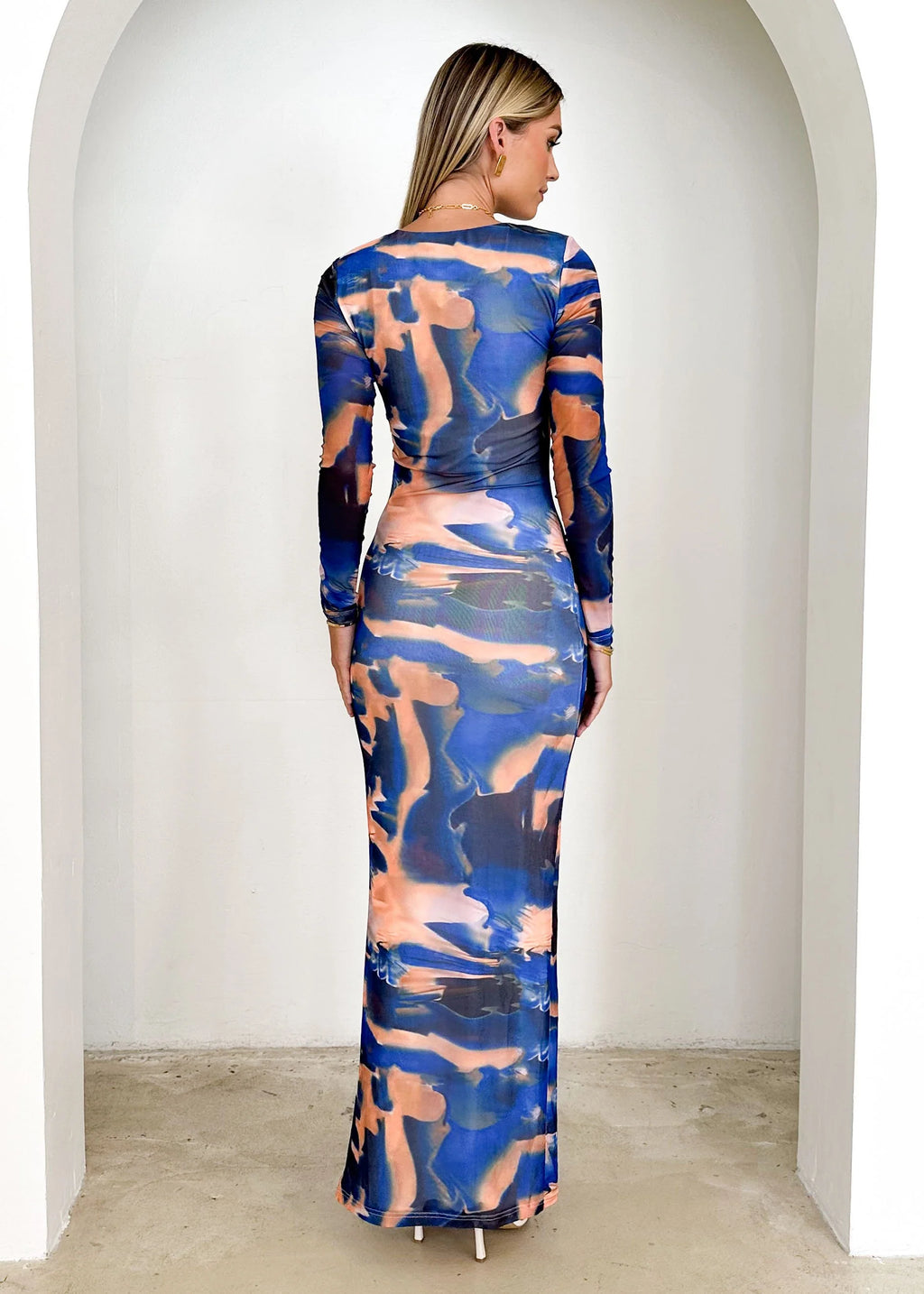 Rhianna Mesh Maxi Dress - Blue Tie Dye