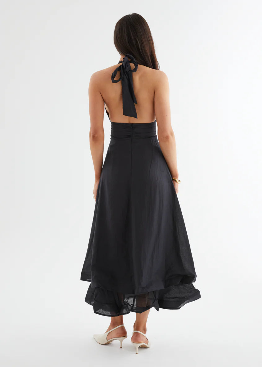 Zayde Halter Midi Dress - Black