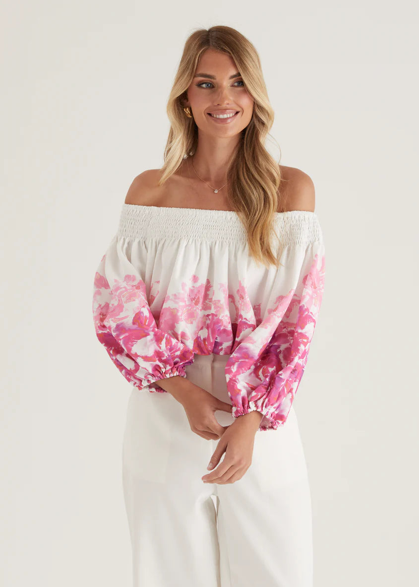 Averie Off Shoulder Top - Pink Floral