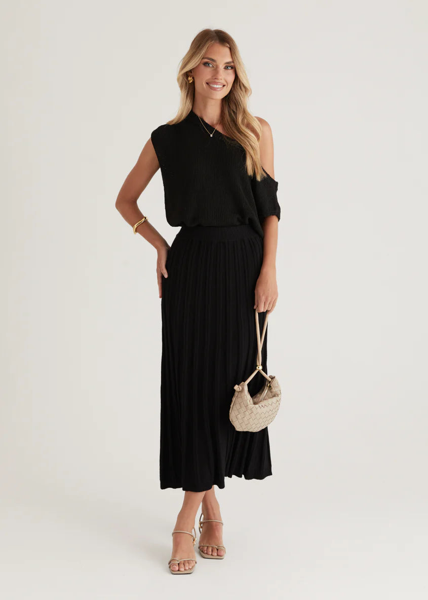 Tobin Knit Midi Skirt - Black
