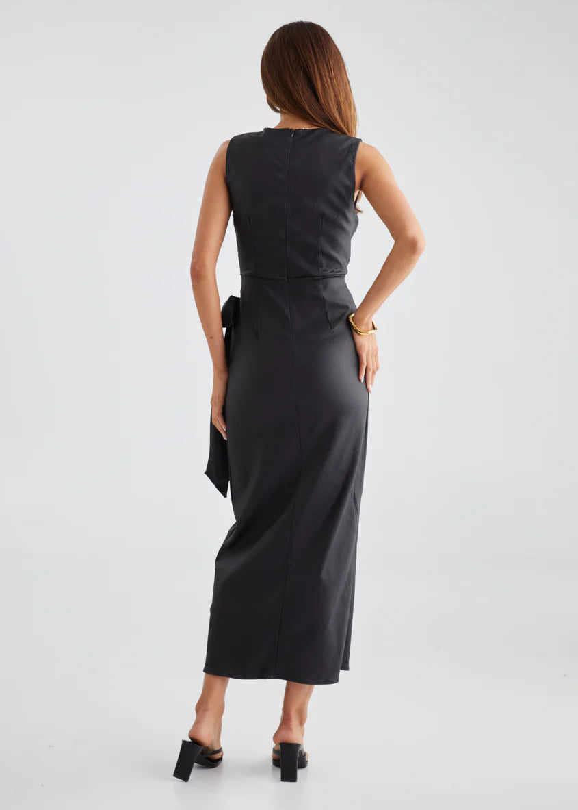 Ishka Coated Midi Dress - Black