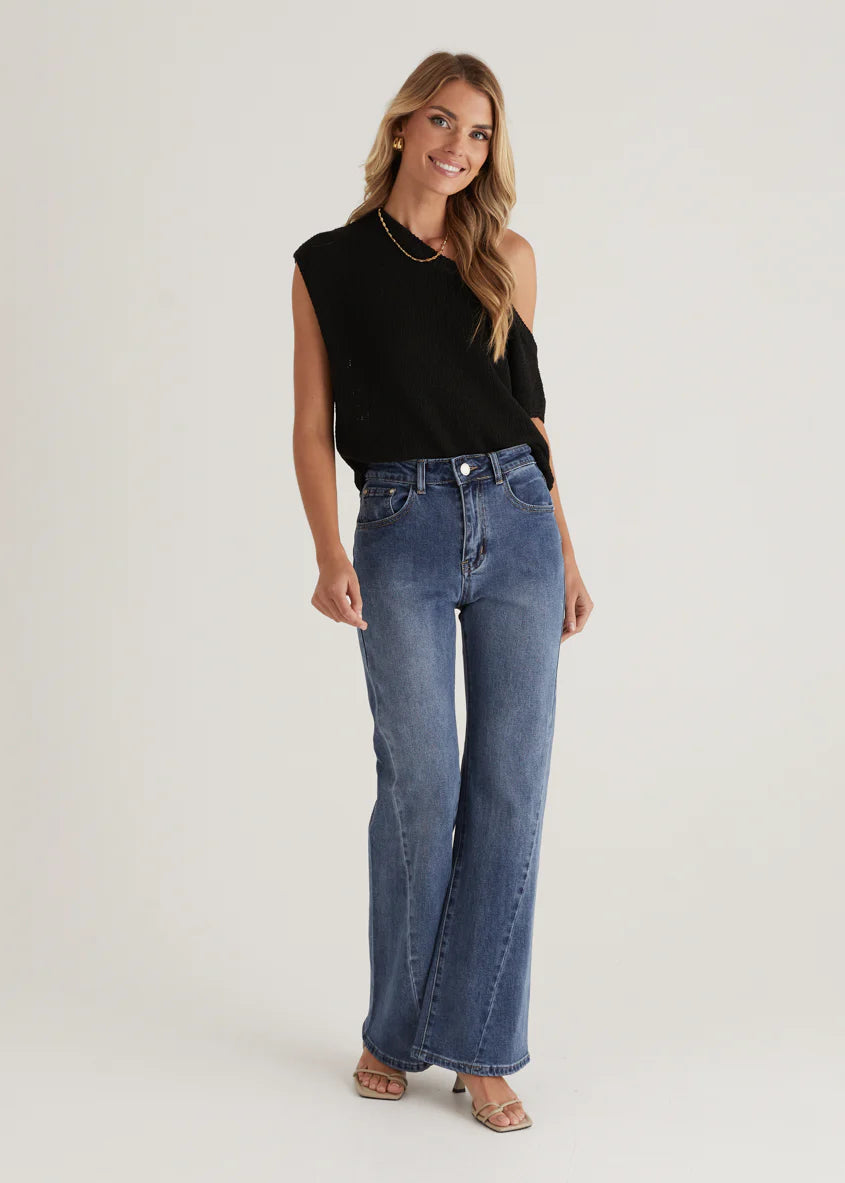 Georgie Stretch Flare  Jeans - Mid Blue