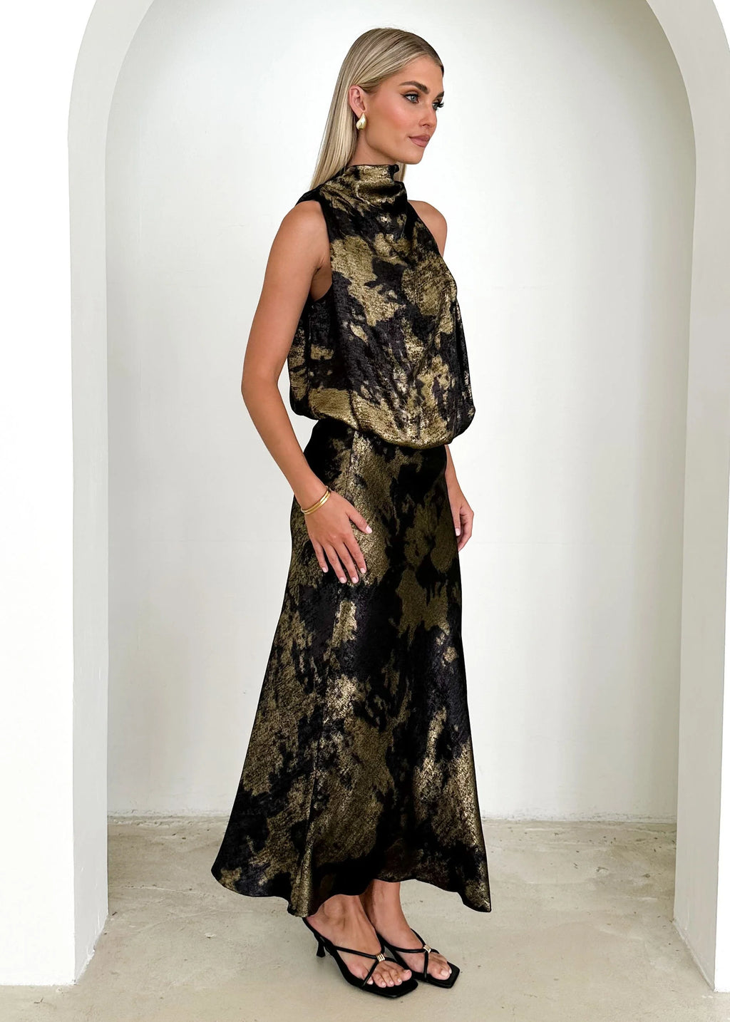 Stasio Midi Skirt - Gold Marble