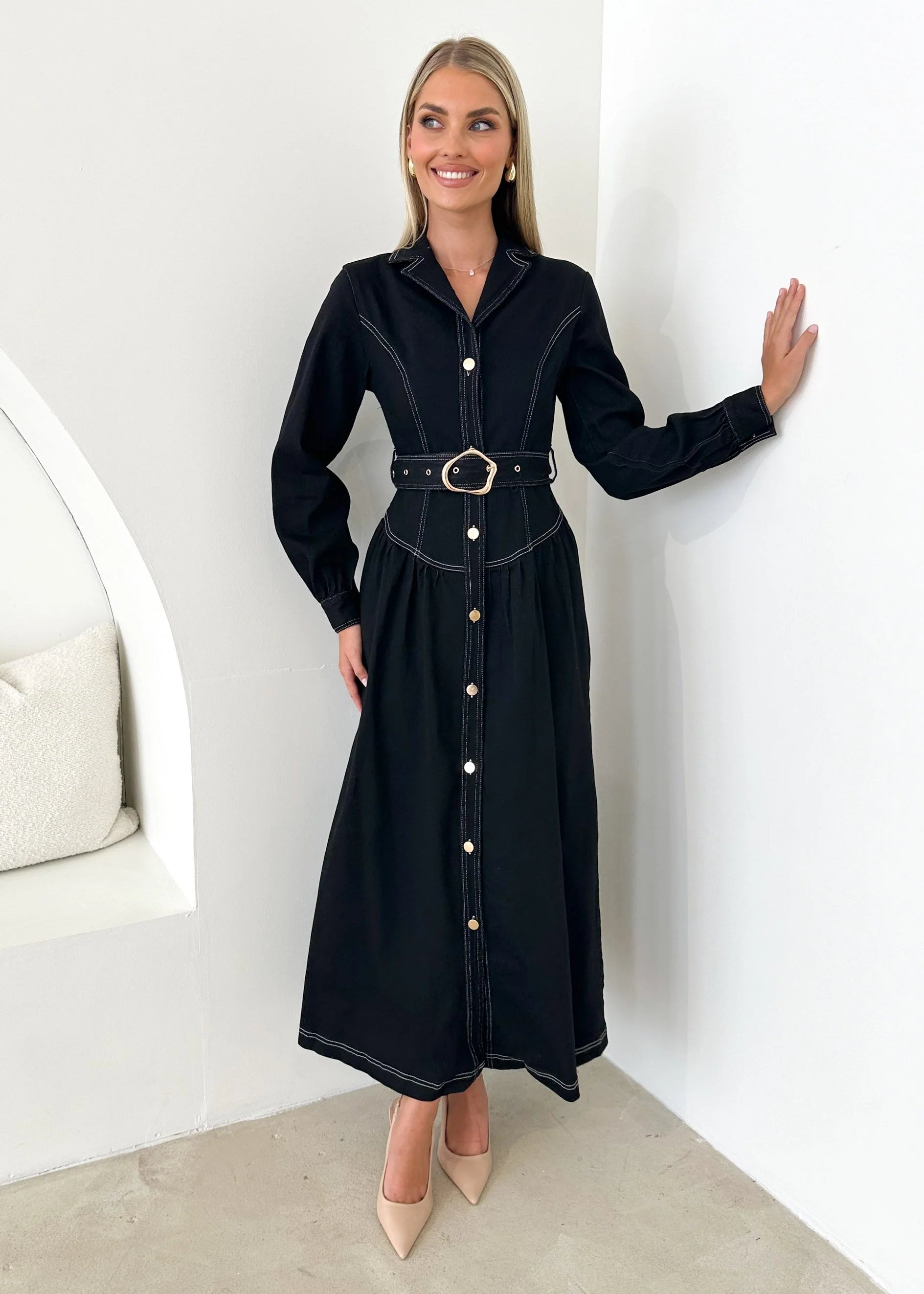 Dazer Denim Maxi Dress - Black