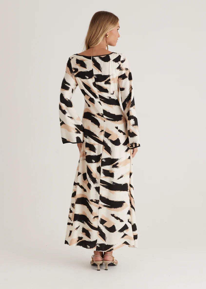 Krombae Maxi Dress - Beige Abstract