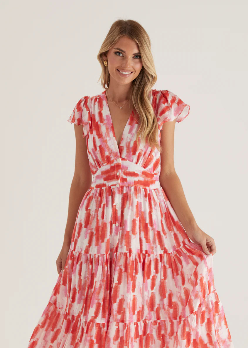 Gatsby Midi Dress - Red Splash