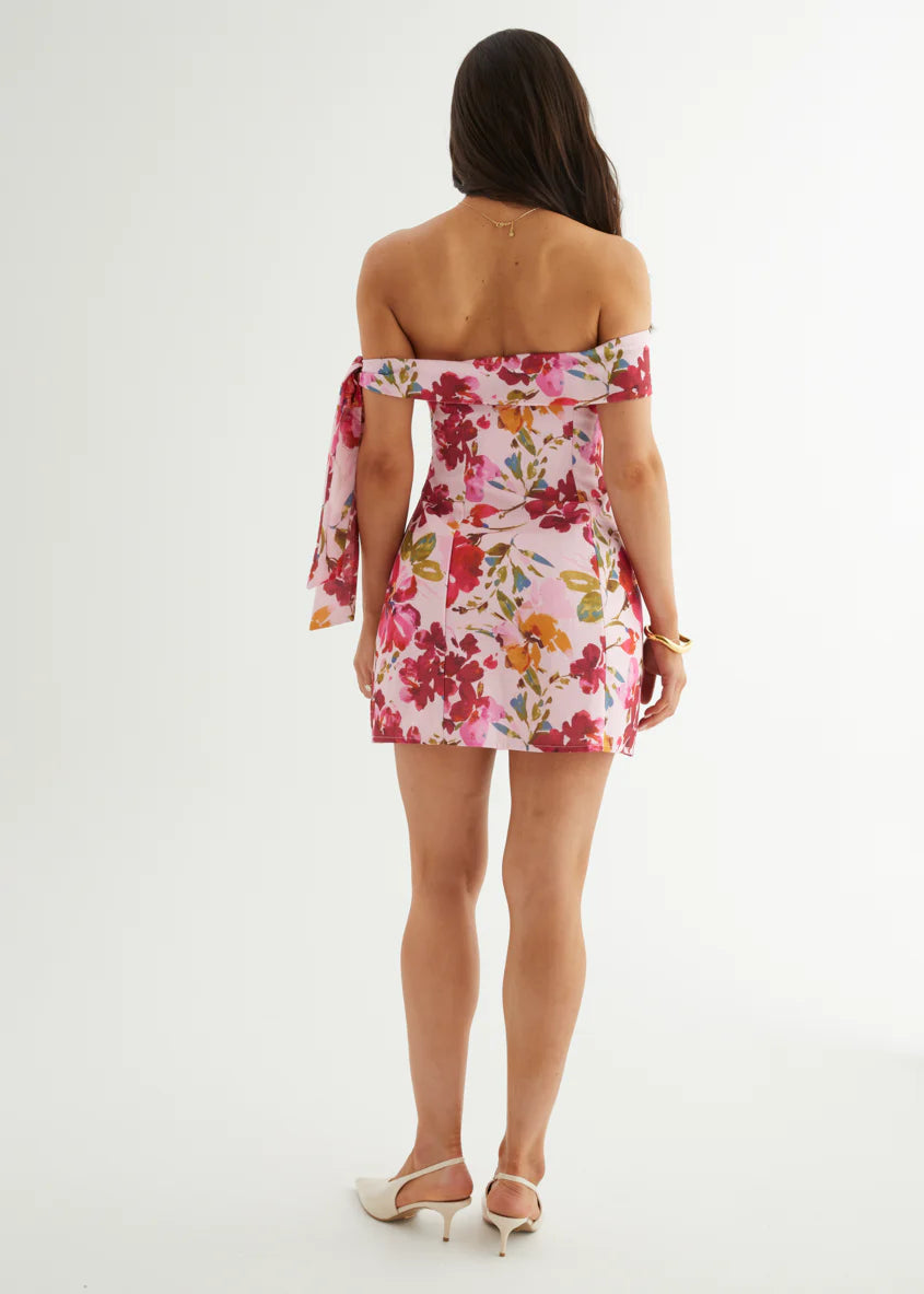 Maliya Off Shoulder Dress - Pink Blossom