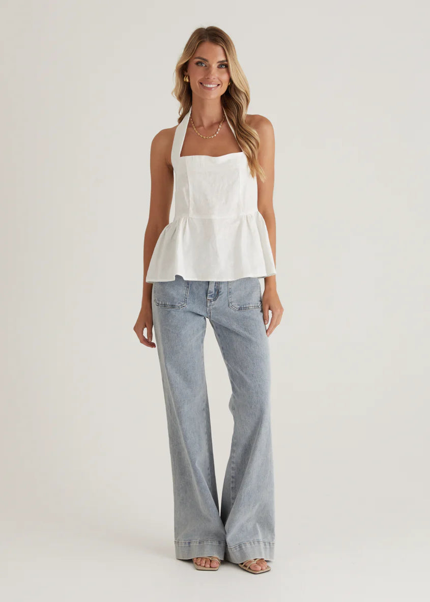 Lilou Halter Linen Top - Off White
