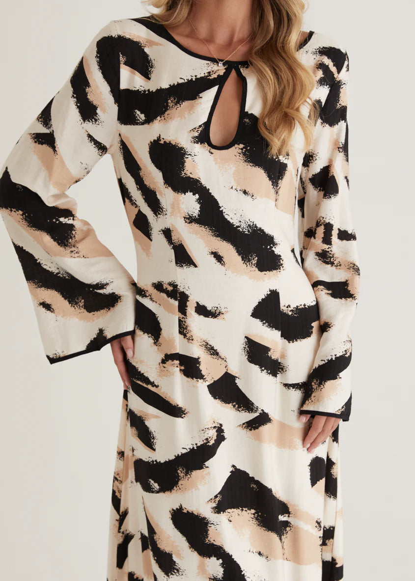 Krombae Maxi Dress - Beige Abstract