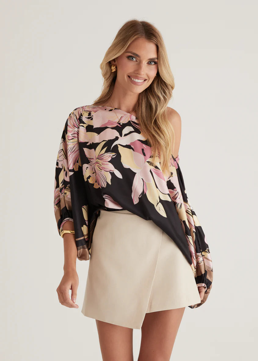 Maui Off Shoulder Top - Black Floral