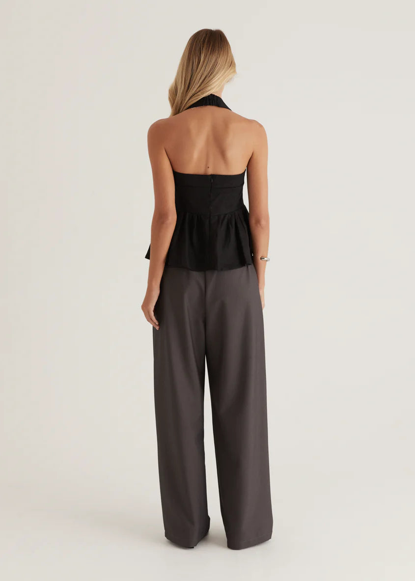 Lilou Halter Linen Top - Black