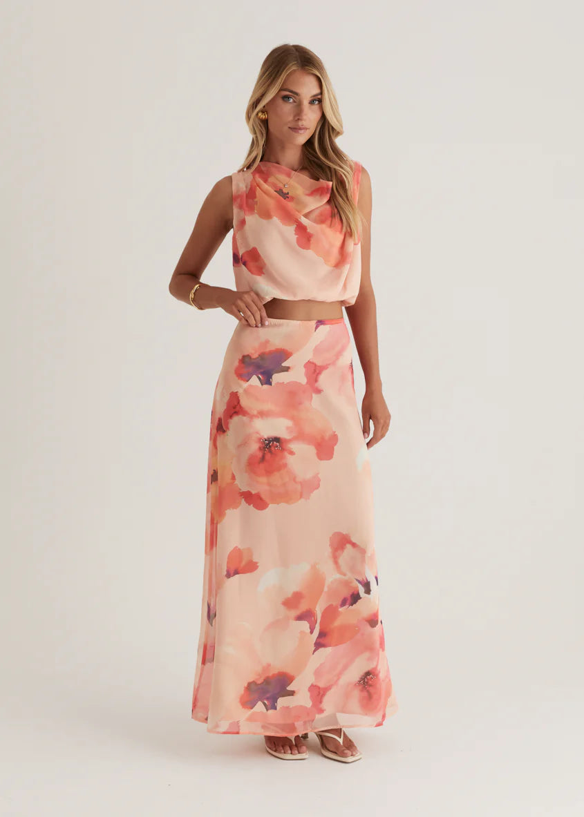 Lilyfield Maxi Skirt - Peach Floral