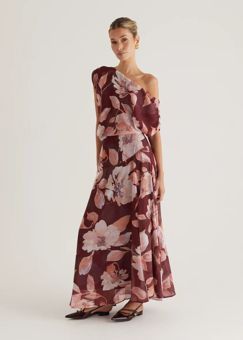 Tatum Maxi Skirt - Burgundy Floral