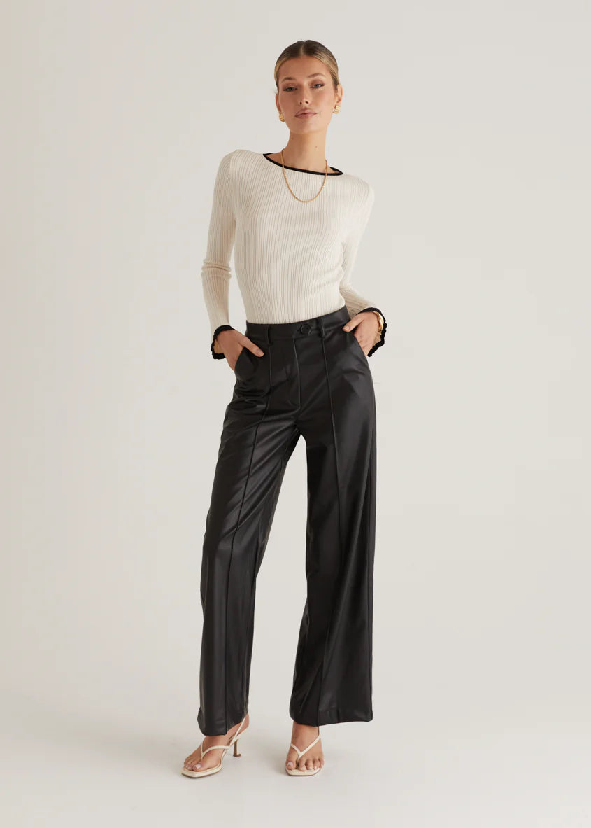 Karley PU Wide Leg Pants - Black