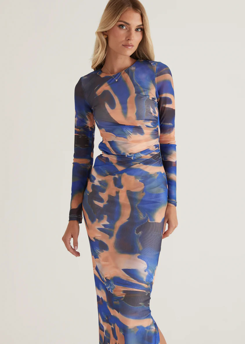 Rhianna Mesh Maxi Dress - Blue Tie Dye
