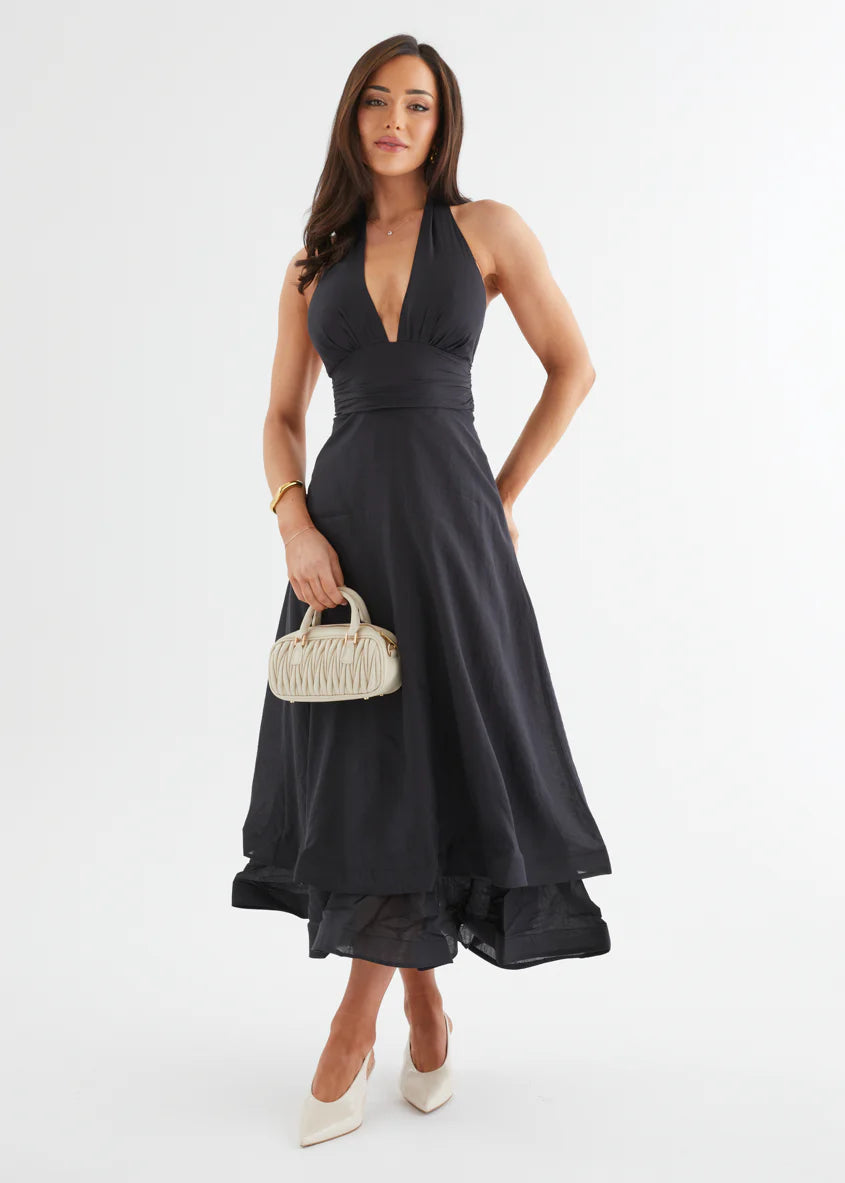 Zayde Halter Midi Dress - Black
